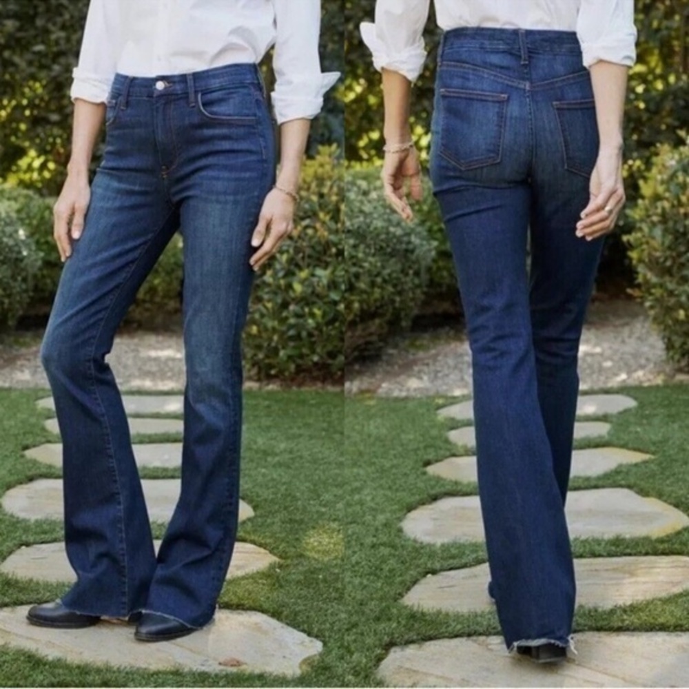 Like New Frank & Eileen Flannigan flare leg high waist raw hem denim jeans 30 - Picture 1 of 16